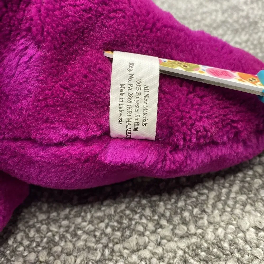 1992 Barney Plush‎ VTG Purple green Foot Embroidered BARNEY Tush Tag Attached